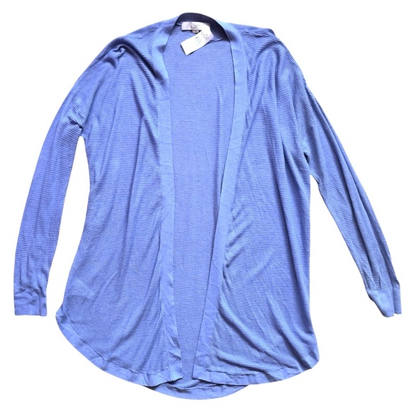 Loft Ribbed Knit Open Front Cardigan Lt. Blue Size Large NWT! - Picture 1 of 7